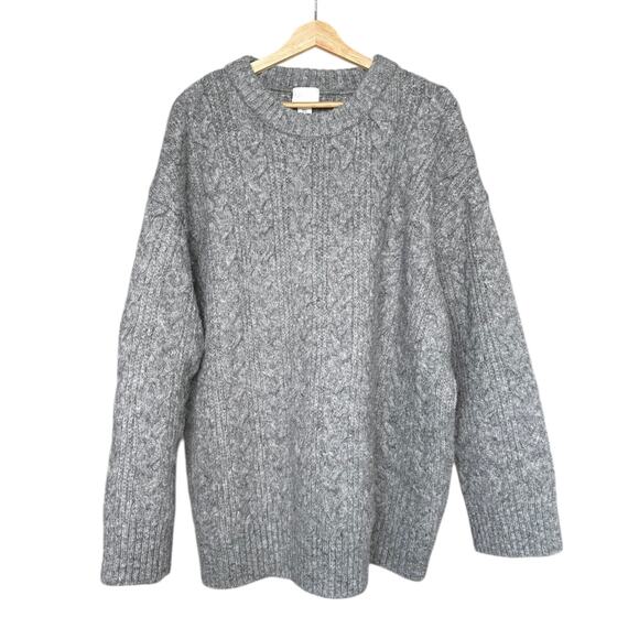 H&M Oversized Cable Knit Boxy Fit Jumper Sweater in Gray Size XL - Picture 4 of 9